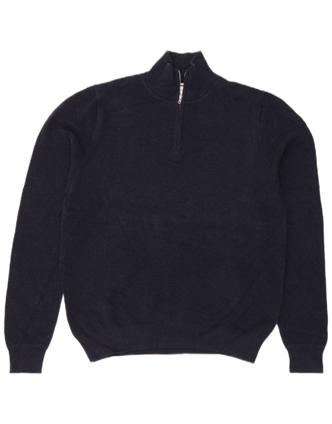 Suéter masculino John Lewis com zíper e gola alta de algodão azul marinho