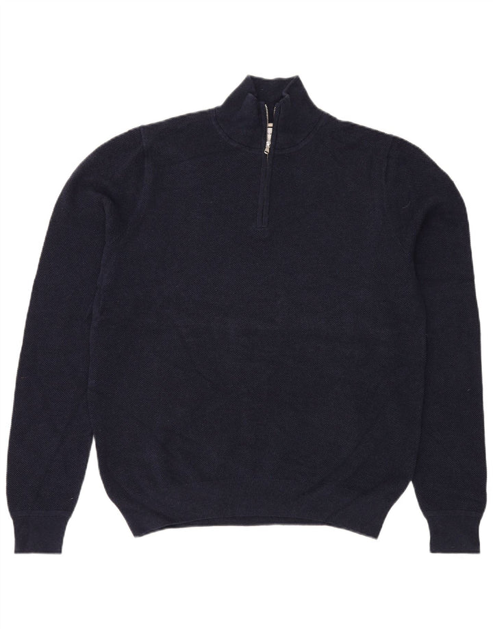 Suéter masculino John Lewis com zíper e gola alta de algodão azul marinho