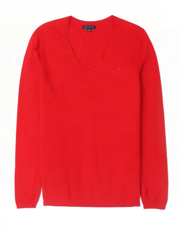 Suéter feminino Tommy Hilfiger com decote em V, 10 algodão vermelho pequeno