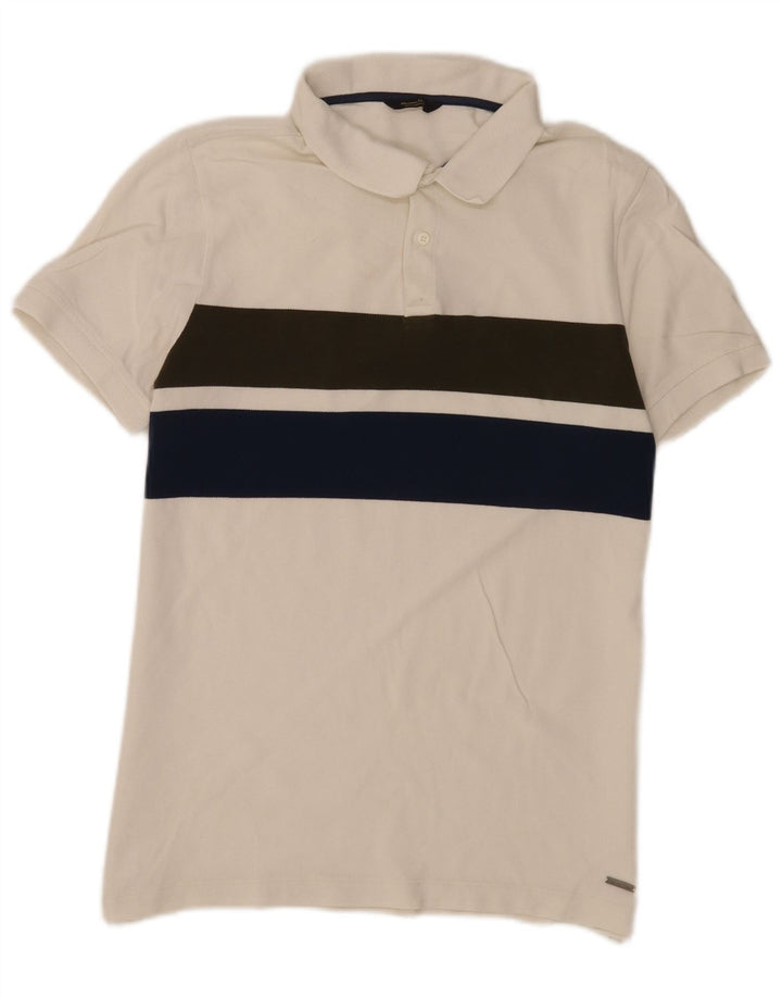 Camisa polo masculina Massimo Dutti grande bloco colorido branco