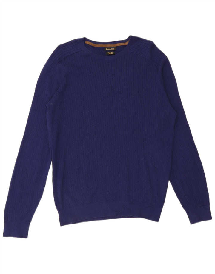Suéter masculino Massimo Dutti com gola redonda, grande algodão azul