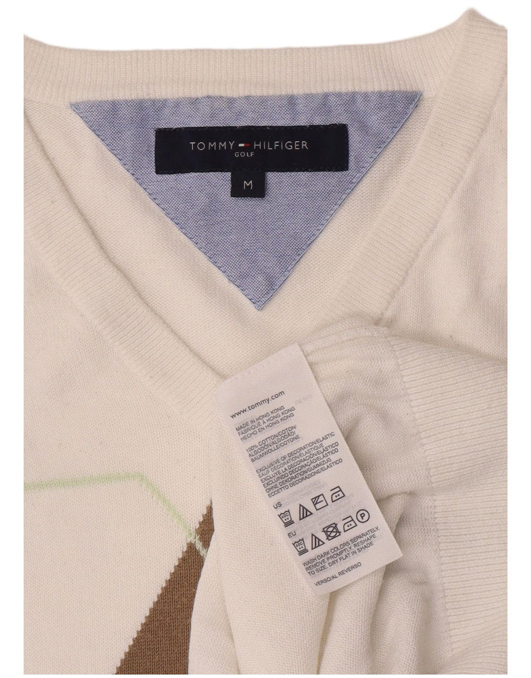 Regata masculina Tommy Hilfiger com colete médio branco Argyle/algodão diamante