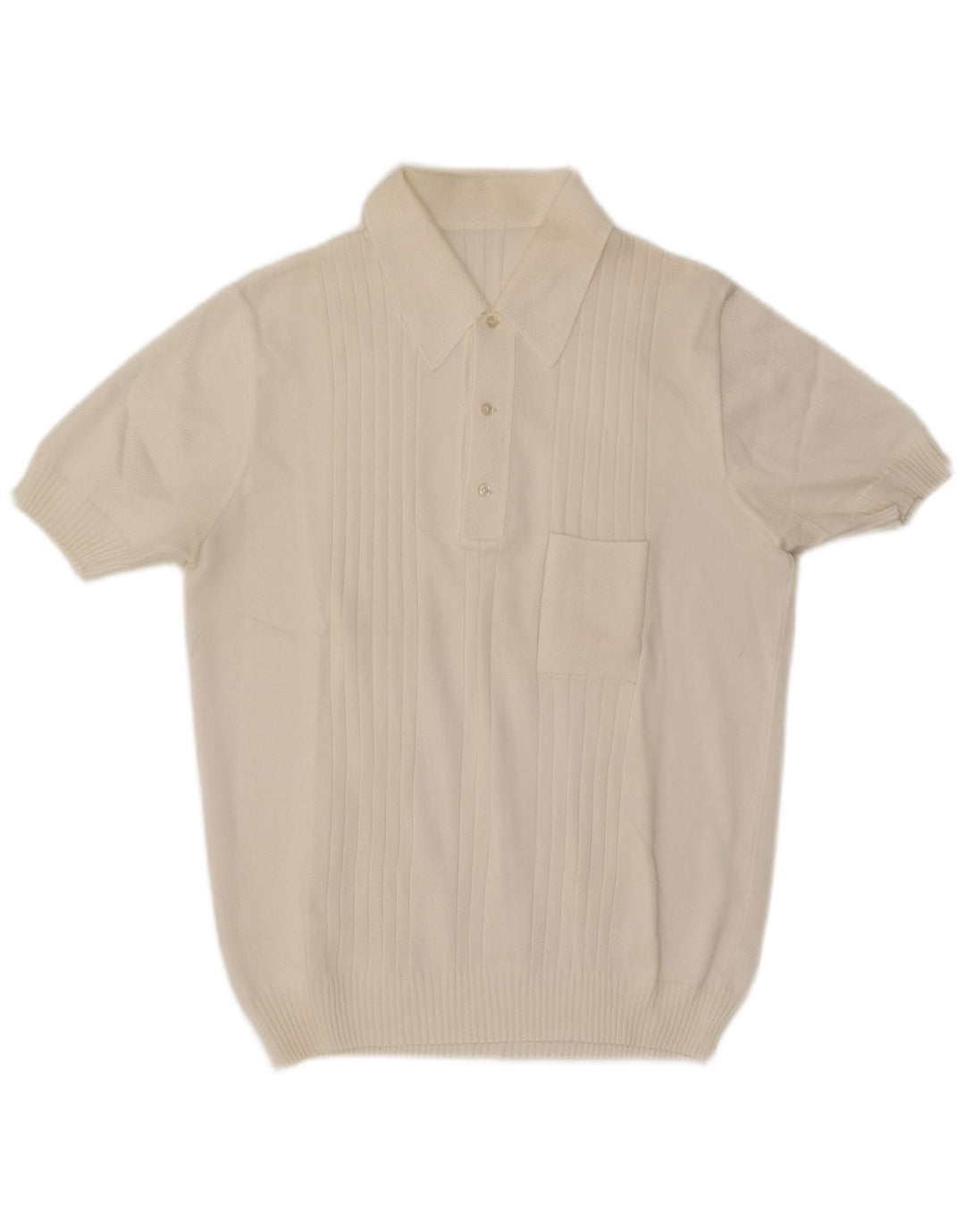 Suéter masculino vintage de manga curta com gola polo e branco médio