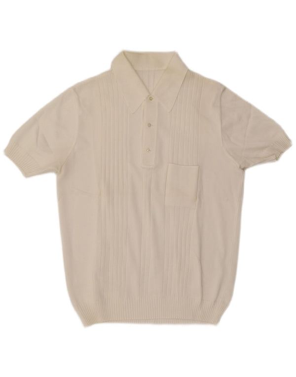 Suéter masculino vintage de manga curta com gola polo e branco médio