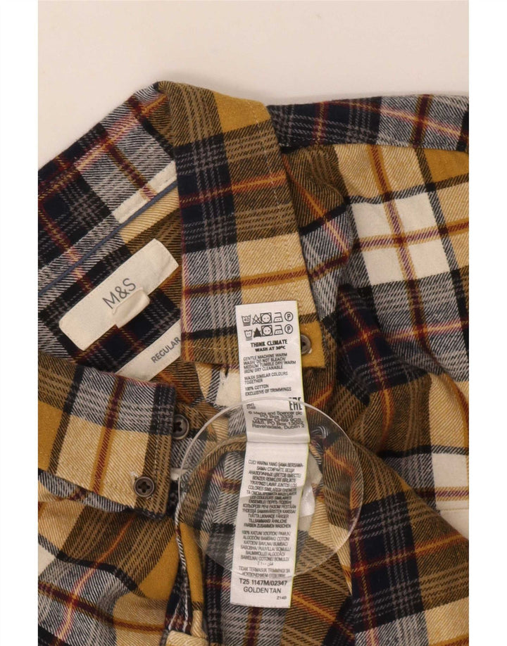 Camisa masculina de flanela Marks & Spencer Regular Fit algodão xadrez amarelo médio