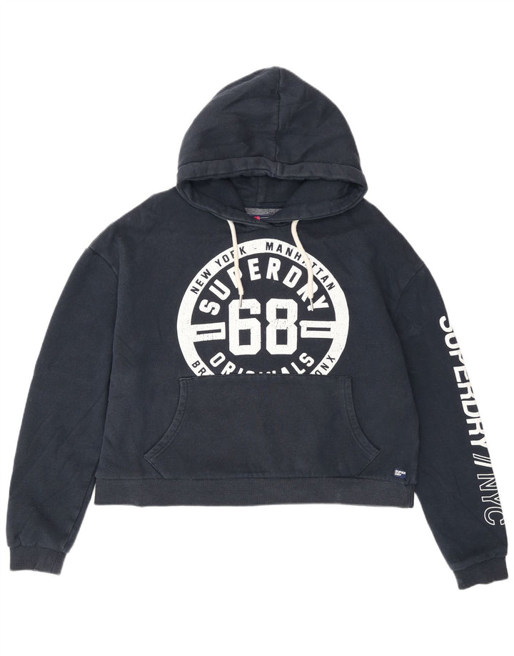 Superdry feminino gráfico oversized moletom com capuz Reino Unido 14 médio azul marinho