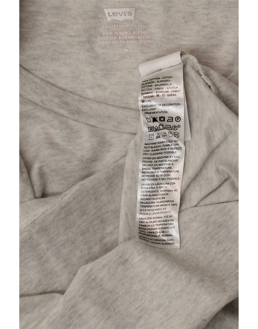 Camiseta feminina Levi's UK 12 algodão manchado cinza médio
