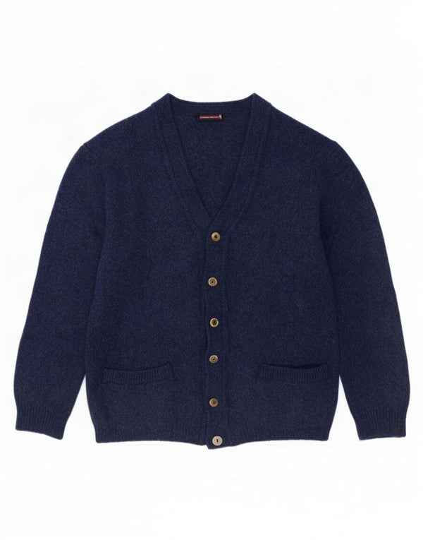 Suéter cardigã masculino vintage médio azul marinho lã nova