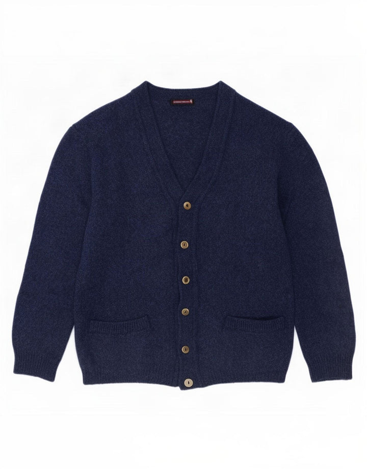 Suéter cardigã masculino vintage médio azul marinho lã nova