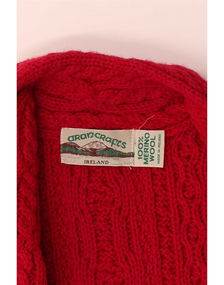 Suéter cardigã feminino Aran Crafts UK 14 lã merino vermelha média