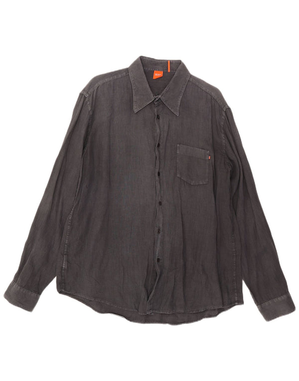 Camisa masculina Hugo Boss XL cinza linho