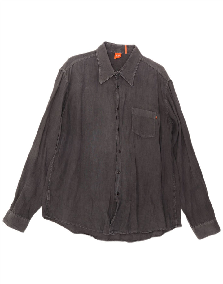 Camisa masculina Hugo Boss XL cinza linho