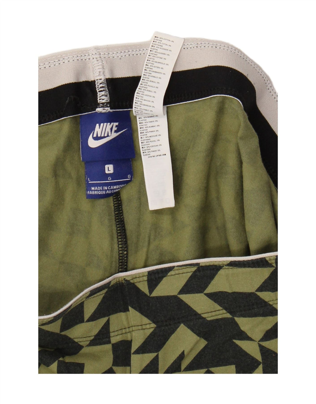 Leggings femininas Nike UK 14 grandes cáqui de algodão geométrico