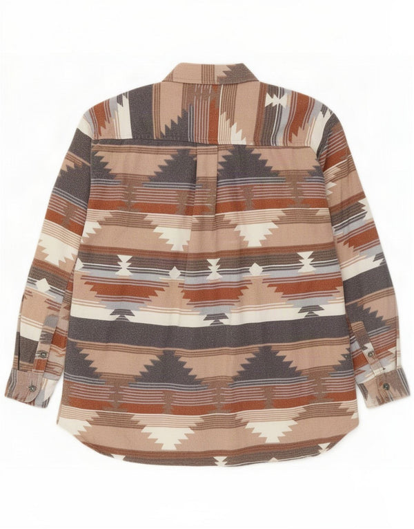 Camisa masculina vintage de flanela média bege algodão Fair Isle