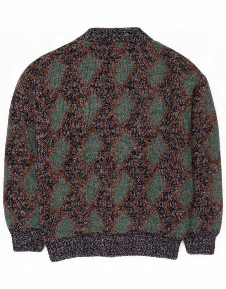 Suéter cardigã masculino vintage médio multicolorido Argyle/lã diamante