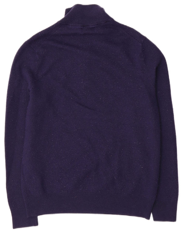 Suéter masculino Polo Ralph Lauren com zíper e gola grande de lã azul marinho