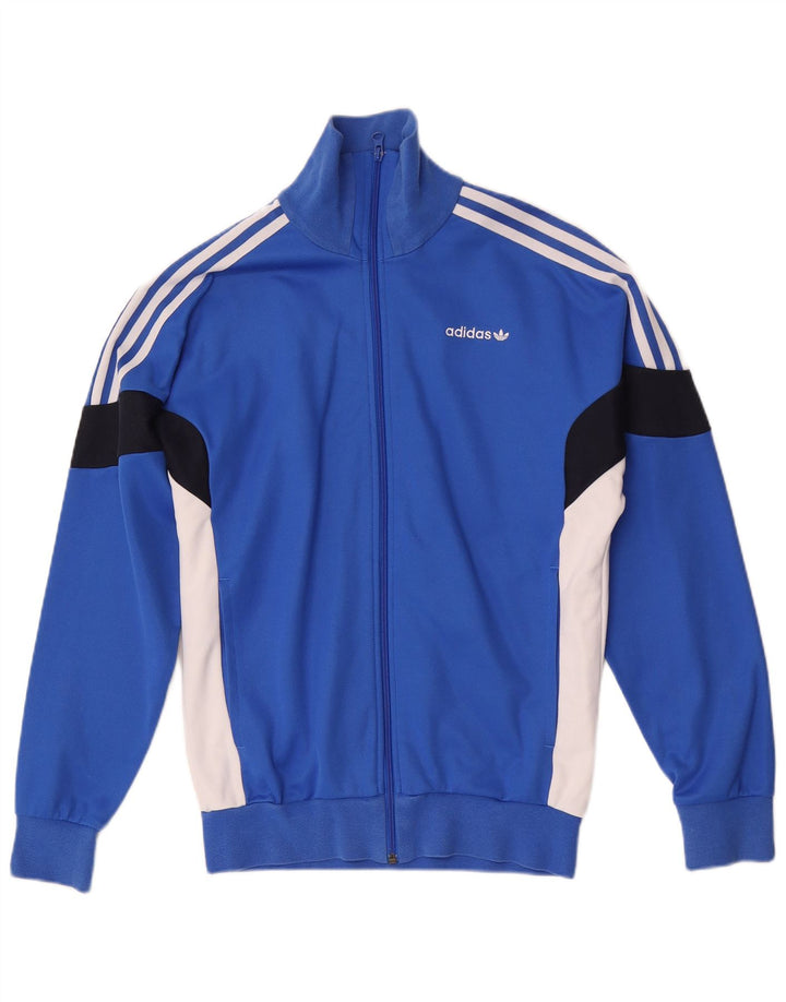 Adidas Mens Tracksuit Top Jacket Pequeno Azul Colorblock Algodão