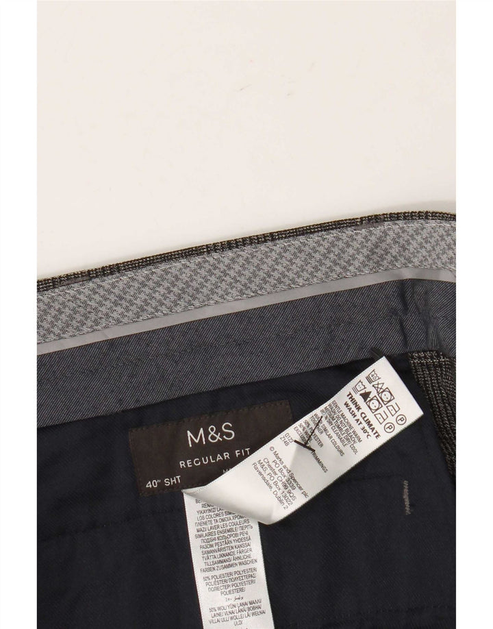 Calça masculina Marks & Spencer Straight Regular Fit W40 L29 Cinza Xadrez