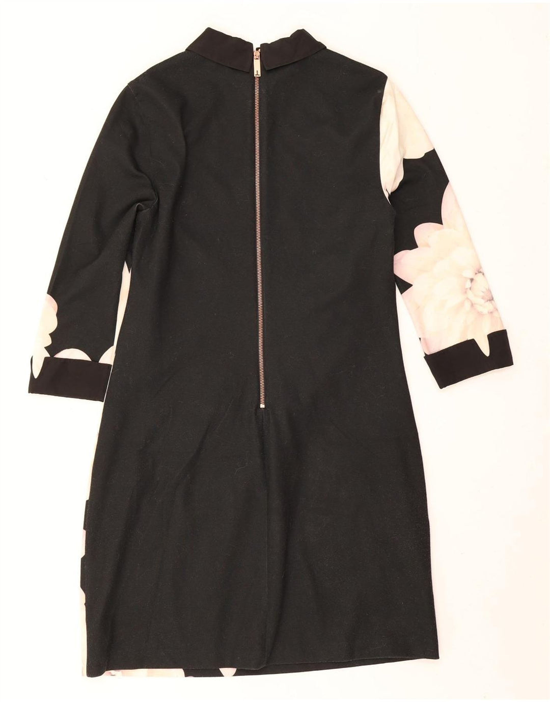 Vestido feminino Ted Baker manga 3/4 com bainha tamanho 3 médio preto floral