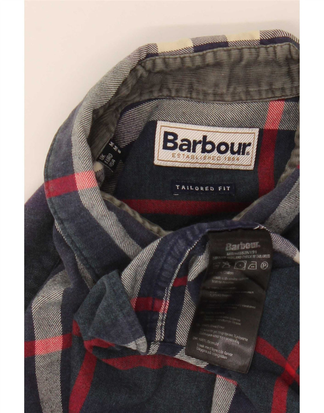 Camisa masculina Barbour de flanela sob medida, algodão xadrez azul marinho médio