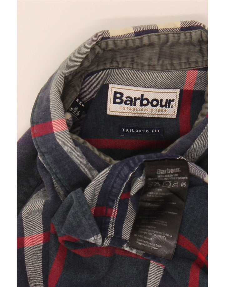 Camisa masculina Barbour de flanela sob medida, algodão xadrez azul marinho médio