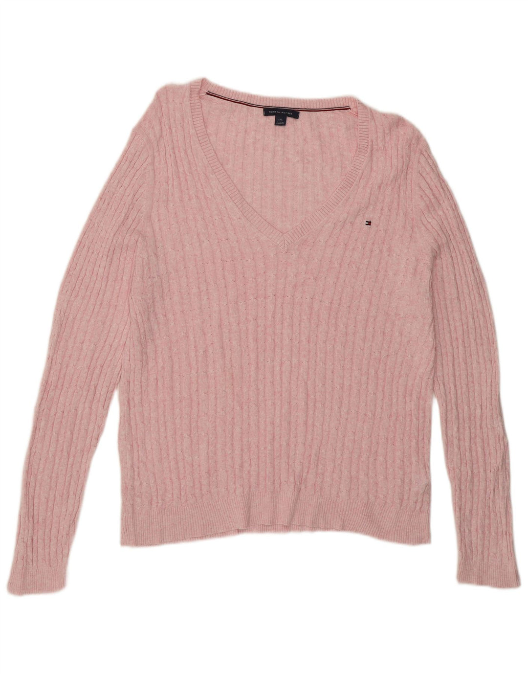 Suéter feminino Tommy Hilfiger com decote em V Reino Unido 16 grande algodão rosa