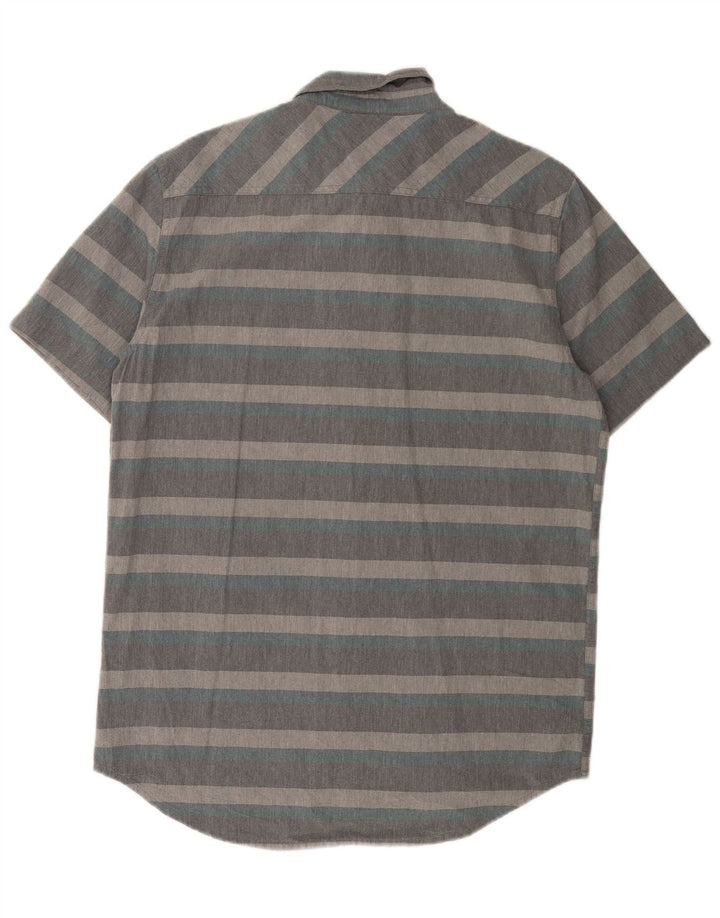 Camisa masculina Quiksilver manga curta regular fit algodão listrado cinza médio