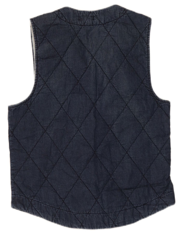 Colete acolchoado feminino vintage Reino Unido 12 algodão azul marinho médio