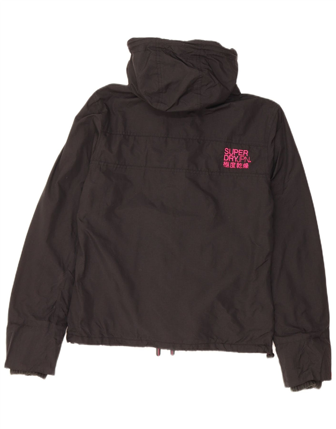 Jaqueta corta-vento feminina Superdry com capuz UK 14 médio preto nylon