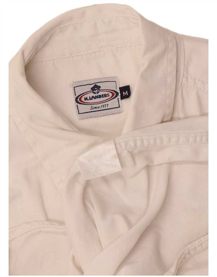 Camisa jeans masculina vintage de algodão branco médio
