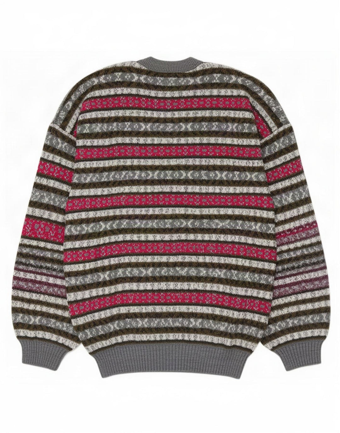 Suéter vintage masculino com gola redonda, médio multicolorido de lã Fair Isle