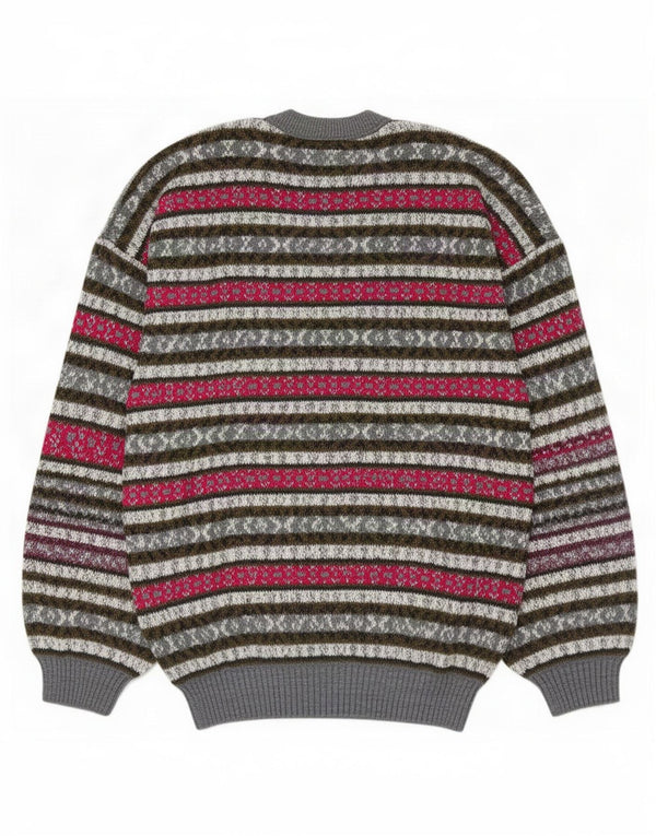 Suéter vintage masculino com gola redonda, médio multicolorido de lã Fair Isle