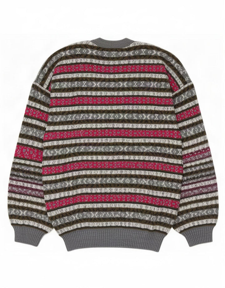 Suéter vintage masculino com gola redonda, médio multicolorido de lã Fair Isle