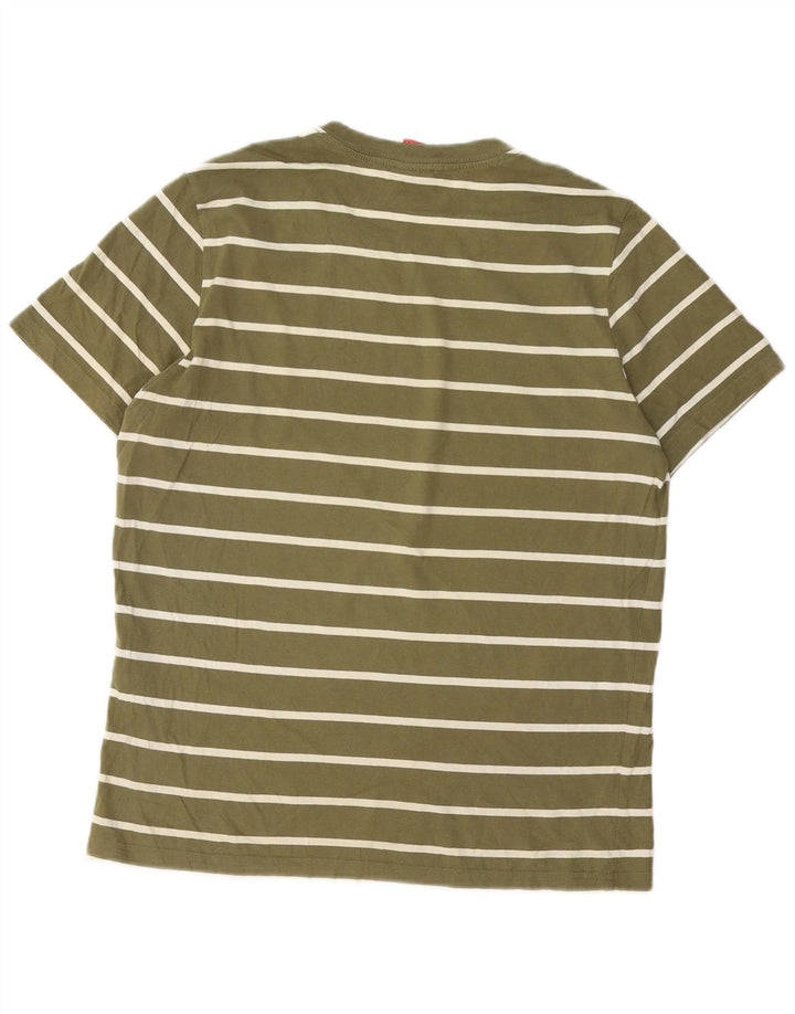 Puma Mens T-Shirt Top Médio Algodão Listrado Cáqui