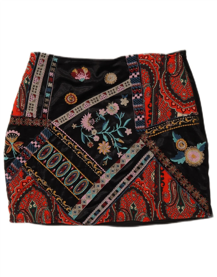 Mini saia feminina Zara pequena W26 patchwork multicolorido poliéster