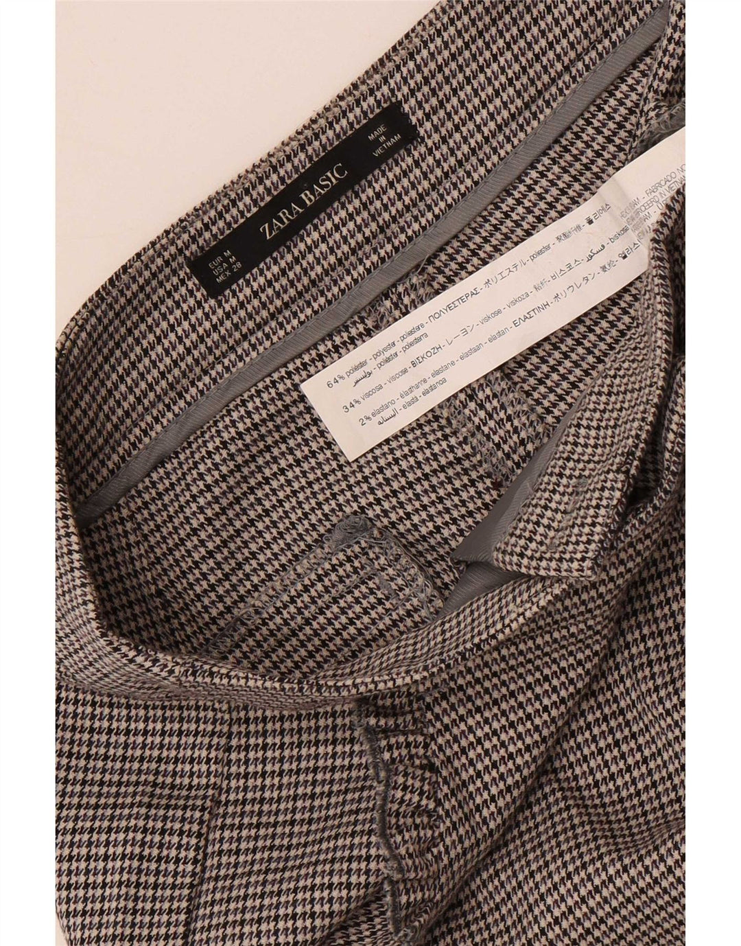 Zara Calça Chino Feminina Slim Médio W28 L27 Cinza Houndstooth Poliéster