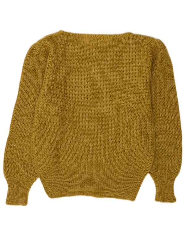 Suéter feminino vintage com gola canoa UE 40/42 médio cáqui poliacrílico