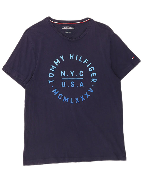 Tommy Hilfiger Camiseta masculina gráfica Top Médio Azul Marinho