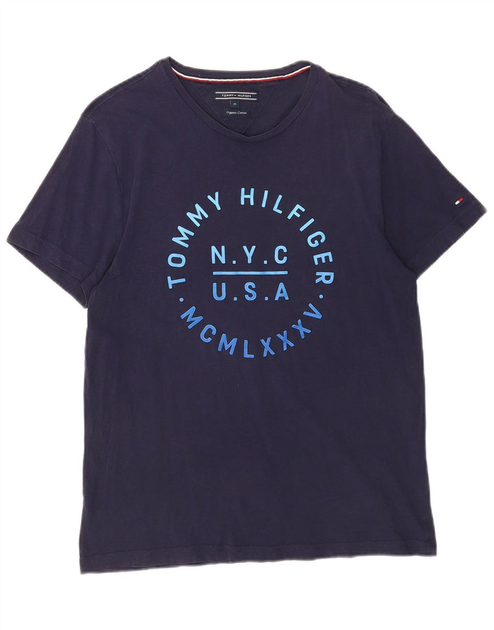 Tommy Hilfiger Camiseta masculina gráfica Top Médio Azul Marinho