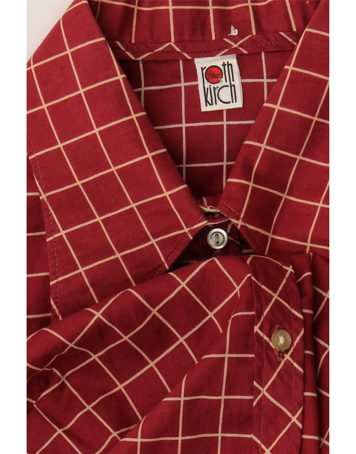 Camisa formal feminina vintage Reino Unido 14 xadrez médio Borgonha