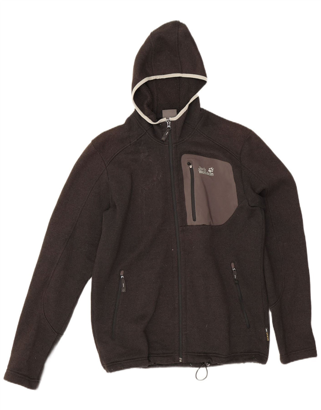 Jack Wolfskin Suéter masculino com capuz e zíper Reino Unido 36/38 poliéster cinza médio