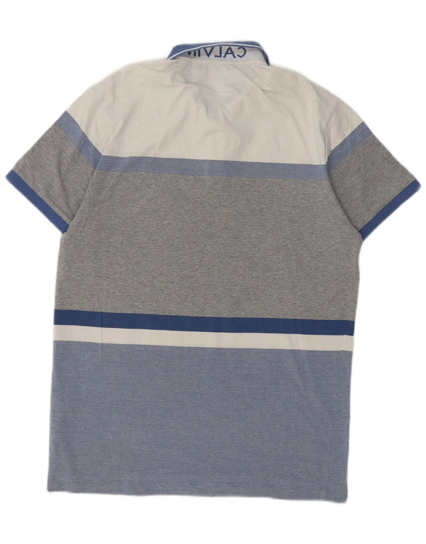 Camisa polo masculina Calvin Klein Jeans gráfica grande azul colorblock algodão