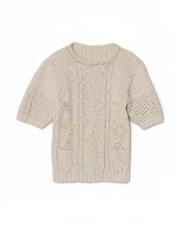 Suéter feminino vintage de manga curta com gola canoa Reino Unido 10 pequeno branco