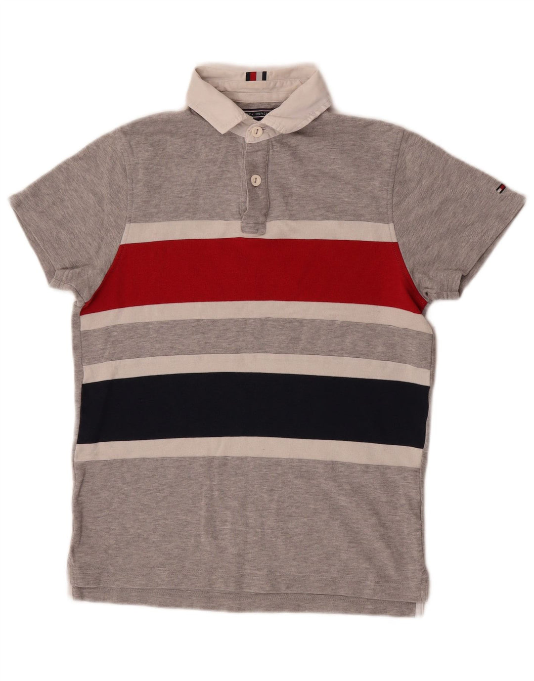 Camisa polo masculina Tommy Hilfiger Slim Fit pequena listrada cinza