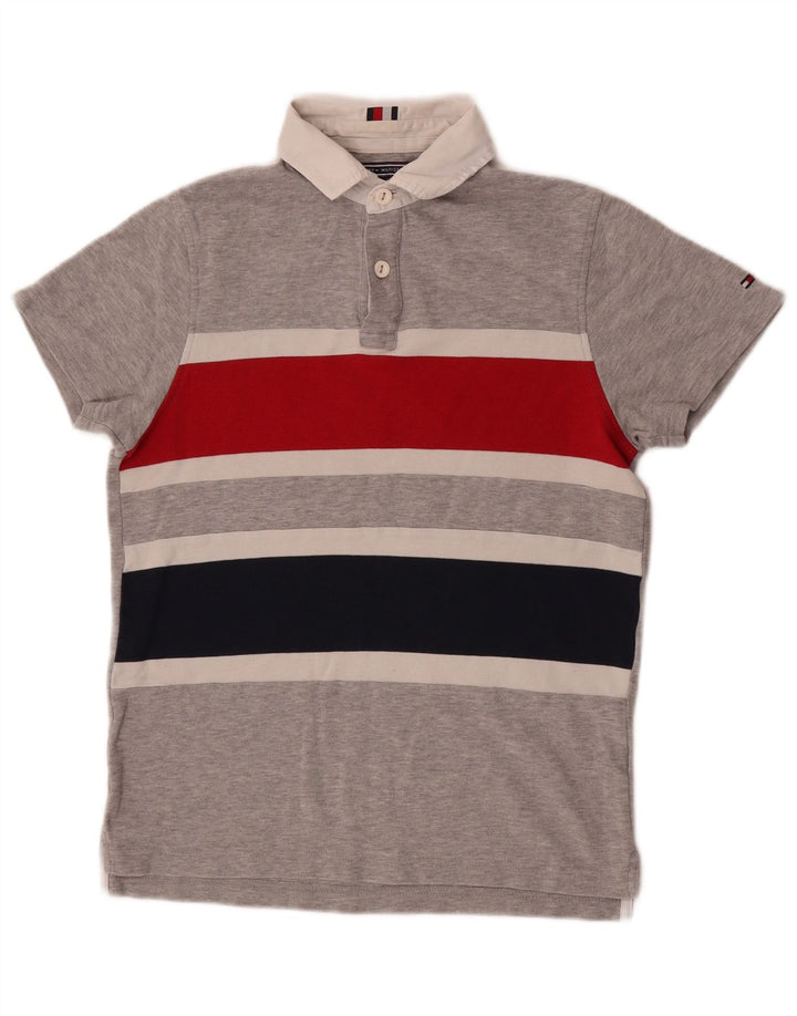 Camisa polo masculina Tommy Hilfiger Slim Fit pequena listrada cinza