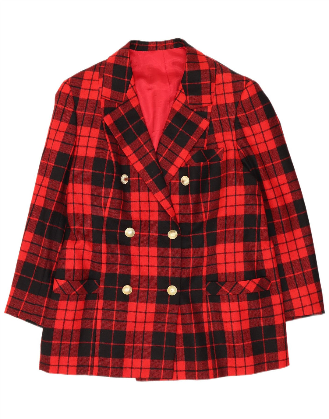 Jaqueta blazer feminina VINTAGE com peito duplo Reino Unido 12 xadrez vermelho médio