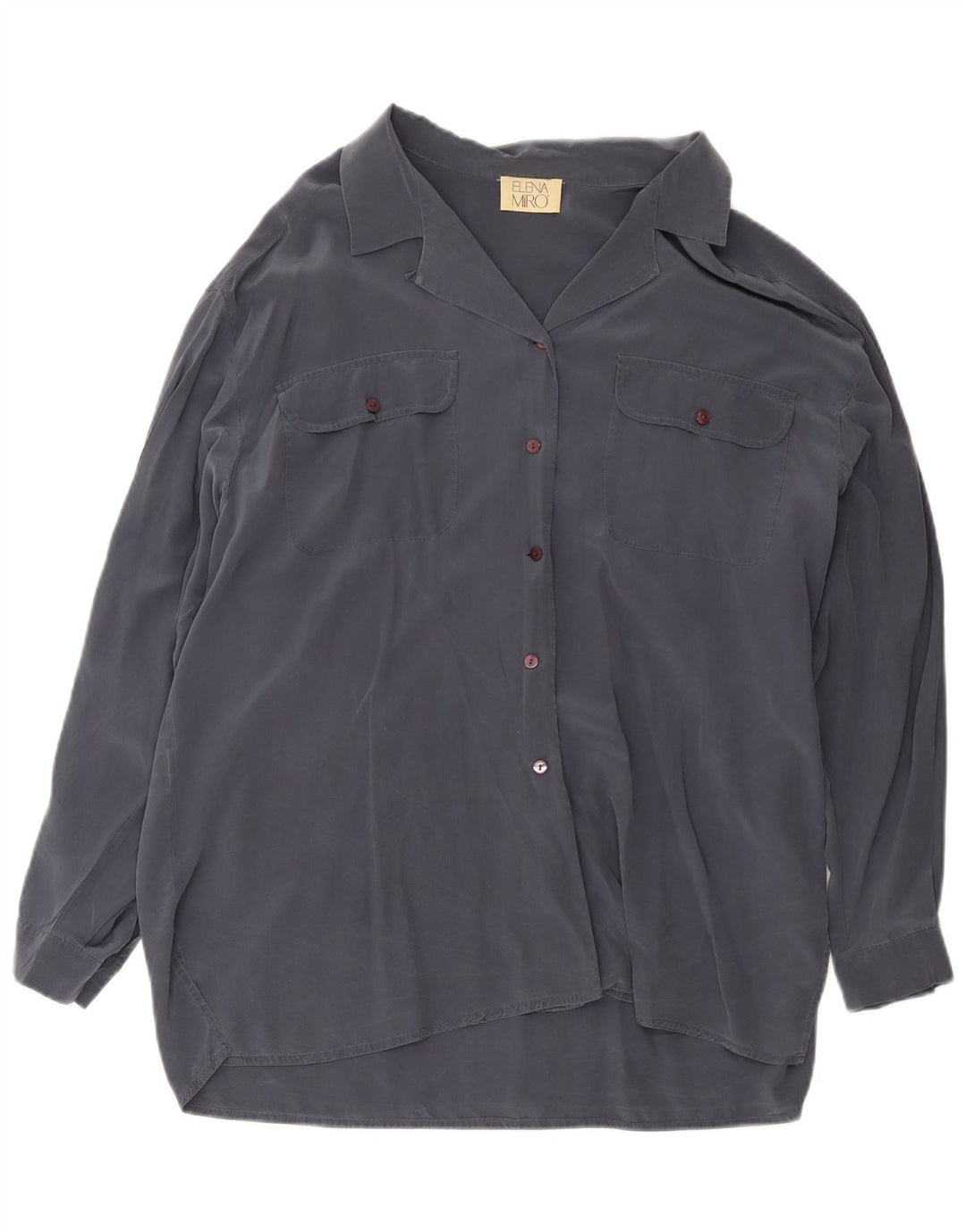 ELENA MIRO camisa feminina grande vestido IT 45 grande seda cinza