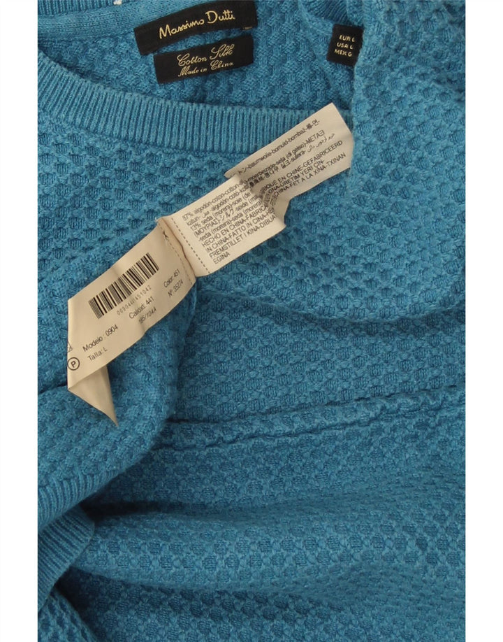 Suéter masculino MASSIMO DUTTI com gola redonda, grande algodão azul