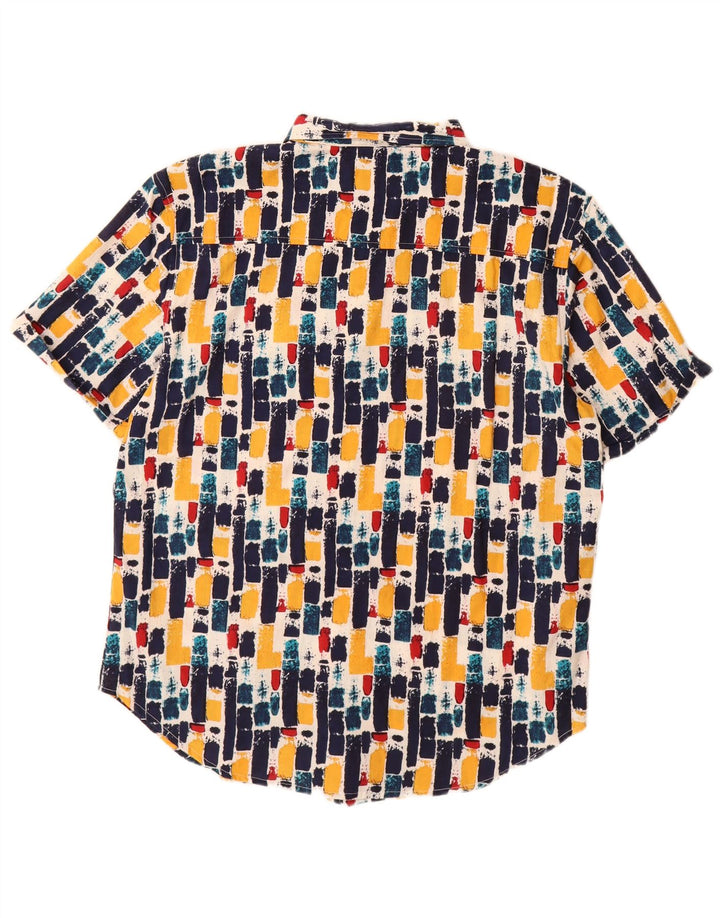 Camisa masculina VINTAGE de manga curta grande algodão geométrico multicolorido
