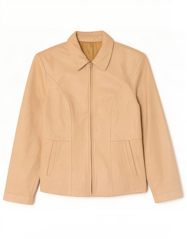 Jaqueta de couro feminina vintage IT 46 grande bege